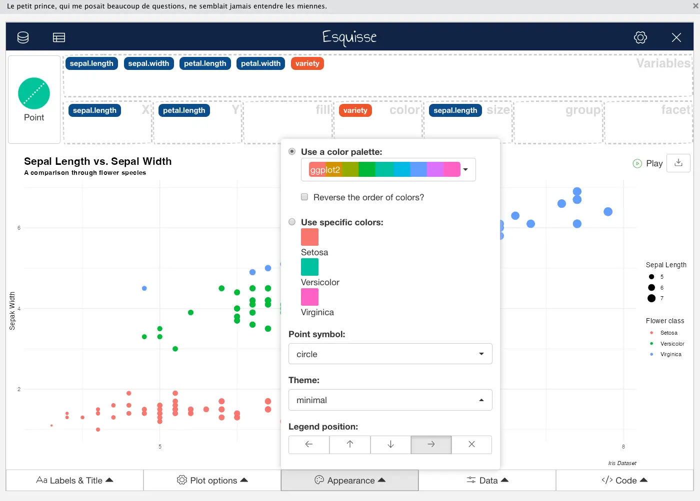 Data visualization appearance tweaking with R Esquisse